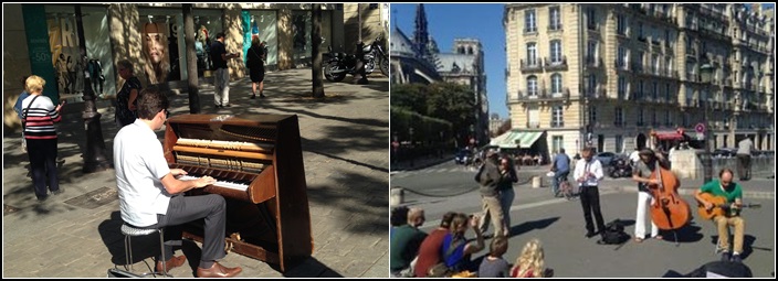파리 뤽상부르 공원가는 길에 피아노 연주하는 모습 / 노트르담 주변 거리 공연과 여행자들 모습 